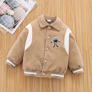 Patpat Peuter Jongen Astronaut Geborduurde Revers Kraag Knop Corduroy Jasje