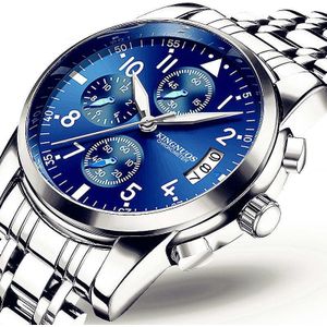 Horloges Mannen Luxe Kingnuos Mannen Sport Horloges Waterdichte Volledige Steel Quartz Heren Horloge Klok (Kleine Wijzerplaat decoratie)