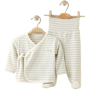 COBROO 100% Katoen Pasgeboren Baby Pyjama Set met Gestreept Patroon Lange Mouwen Baby Kimono Broek Set 0-3 Maanden
