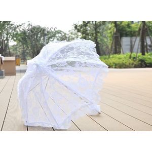 MissRDress Bruiloft Parasol Katoen Borduren Bridal Paraplu Wit Ivoor Battenburg Kanten Parasol Decoraties mariage