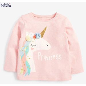Little Maven Herfst Lente Kids Pink Lady Pegasus Applique O-hals Volledige Mouwen Katoen Gebreide Meisjes Casual T-shirts Tops