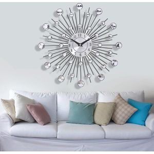 33cm Vintage Metal Crystal Sunburst Wandklok Luxe Diamant Grote Modern Wandklok Home Decoratie Woonkamer Klok