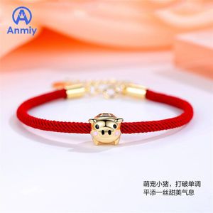 Anmiy 3d Little Golden Rood Touw Vrouwelijke Leven Zodiac Varken Jaar Armband Eenvoudige