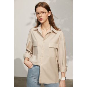Amii Minimalisme Lente Vrouwen Shirt Tops Causale Solid Revers Single-Breasted Losse Mode Vrouwelijke Blouse 12180020