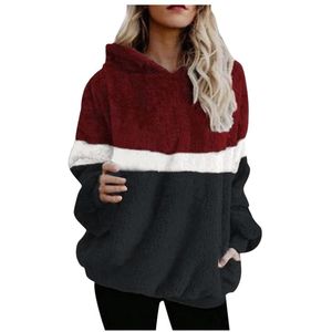 Vrouwen Soft Cozy Sweatshirt Hoodies Winter Patchwork Pluche Hooded