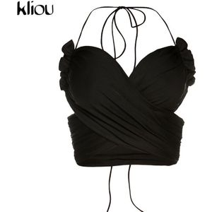 Kliou V-hals Corp Tops Vrouwen Sexy Strap Sleeveless Backless Camisloe Mode Effen Zwart Zomer Club Casual Halter Kleding