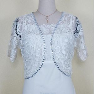 JaneVini Kralen Kant Korte Bruiloft Jassen Shrugs voor Vrouwen Zomer Roze Kristallen Bolero Bridal Wraps Jas Accessoires Bolerka