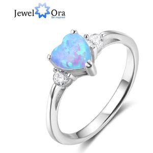 Romantische 925 Sterling Zilveren Hart Ring Gemaakt Roze Blauw Wit Fire Opal & Cz Trouwringen Voor Vrouwen (Jewelora RI103690)