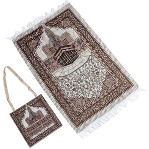 Vintage Moskee Afdrukken Katoen Gebed Mat Bloemen Moslim Islamitische Gebed Tapijt Rechthoekige Aanbidding Tapijt Meditatie Bedevaart Blan