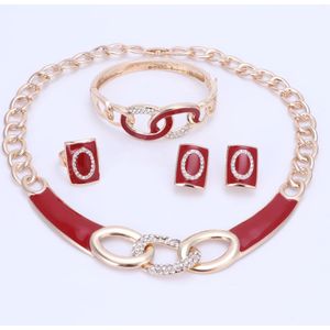 5 Kleuren Sieraden Sets Ketting Ring Armband Oorbellen Bruiloft Goud Kleur Voor Vrouwen Crystal Maxi Jurk Accessoires