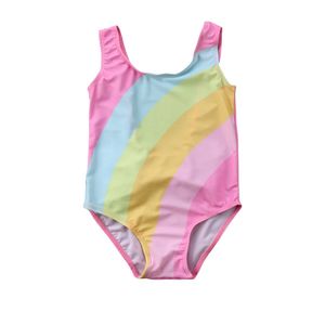 Een Stuk Kleurrijke Strik Badmode Badpak Beachwear Kids Baby Girl Bikini Regenboog Backless Contrast Kleur