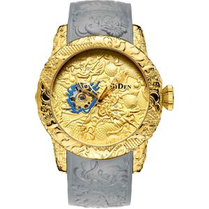 Biden Gouden Draak Sculptuur Automatische Mechanische Horloges Mannen Waterdichte Siliconen Band Quartz Horloge Klok Relojes Hombre