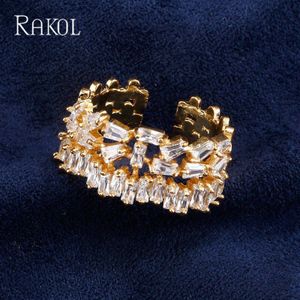 Rakol Monaco Unieke Aaa Baguette Zirkoon Micro Stone Hand Vinger Ringen Voor Vrouwen Bruids Bruiloft Sieraden RR02004