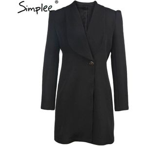 Simplee Toevallige Zwarte Herfst Vrouwen Blazer Jurk Jas Elegante Lange Mouw Jurk Knop High Street Kantoor Dame Vrouwelijke Jas