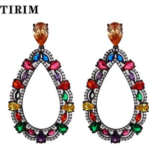 Luxe Veelkleurige Ijs Crack Zirkonia Steen Oorbellen Mode Koperen Sieraden Romantische Druppelvorm Eardrop Voor Vrouwen Meisjes