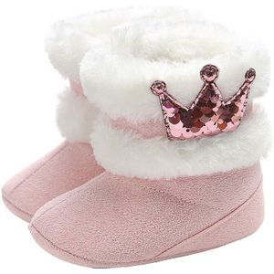 Pasgeboren Baby Baby Meisjes Winter Warm Crown Fur Mid-Kalf Lengte Slip-On Harige Laarzen Zachte Tong Schoenen 0-18M