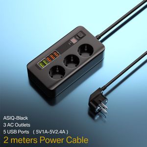 2500W Timer Smart Stopcontact Power Strip Verlengkabel Met Schakelaar Home Office Overspanningsbeveiliging 3 Ac Outlet Met 5 Usb