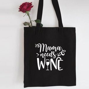 Opvouwbare Tassen Grote Capaciteit Moeder Luiertas Mama Winkelen Canvas Zwart Bag Mom Life Print Herbruikbare Eco Doek Reizen tas