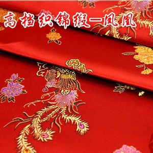 Breed 35 ""Brokaat Jacquard Doek Kostuum Chinese Bruiloft Cos Kleding Cheongsam Damast Satijnen Stof Rode Achtergrond Dragon Phoenix