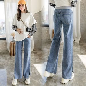 6669 # Wijde Pijpen Side Split Denim Moederschap Volledige Lange Jeans Katoen Buik Losse Broek Kleding Voor Zwangere Vrouwen Zwangerschap broek