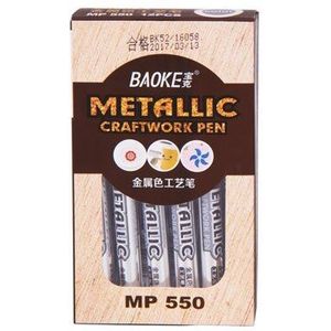 BAOKE 12 stks Zilver/Goud Metallic Knutselen Pen voor DIY Glas Hout Stof Plastic Permanente Metalen Pen Keramische Marker Card Maken