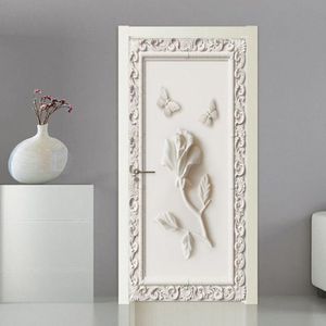 3D Deur Sticker Europese Stijl Stereo Rose Vlinder Behang Woonkamer Slaapkamer Creatieve DIY Muur Decor PVC Zelfklevende 3 D