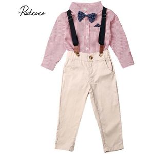 Baby Lente Herfst Kleding Leuke Pasgeboren Baby Kids Jongens Outfit Kleding Gestreepte Bloem Strikje Gentleman Pak Shirt + algehele