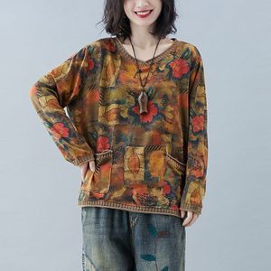 Vrouwen Winter Fall Folk Vintage Traditionele Wollen Bloemenprint Lange Mouwen V-hals Gebreide Truien Lady V-hals Retro Casual Tops