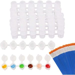 24 Strips 144 Potten Lege Verf Strips Verf Cup 3 Ml/ 0.1 Oz Clear Verf Potten Stripsand 24 Stuks penselen
