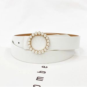 Ronde Ring Kraal Gesp Vrouwen Riem Jurk Verstelbare Riem Imitatie Licht Riemen Kleur Zwart Bruin Rood Camel Wit Beige