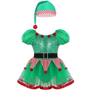 Tiaobug Kinderen Meisjes Kerst Cosplay Festival Fancy Party Kerstman Elf Kostuum Stage Performance Mesh Jurk Met Xmas Hoed