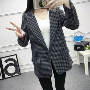 Vrouwen Plaid Blazers Britse stijl herfst losse plaid jas verdikking plus katoen temperament retro wollen kleine pak vrouwelijke