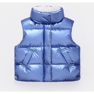 Winter Vest Kinderen Jongen Stand Kraag Glanzend Dikker Warme Meisjes Vesten Solid Kids Vest Kleding Pocket Mouw Jasje