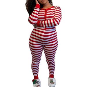 Vrouwen Kerst Kostuums Pyjama Jumpsuit Herfst Winter Gestreepte Bodycon Romper Trainingspak Een Stuk Nachtkleding Nachtkleding