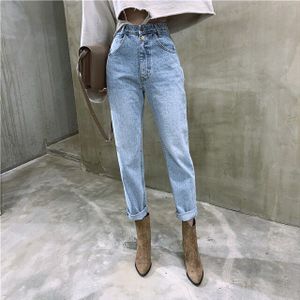 Realeft Zomer Vintage Hoge Taille Rechte Jeans Vrouwen Broek Streetwear Losse Knoppen Rits Vrouwelijke Denim Jeans