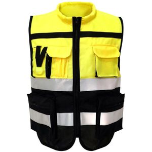 Fietsen Veiligheid Dag Nacht Vest Gear Reflecterende Verkeer Vest Bescherming Voor Fietsen Hardlopen Jogging - Size Xxl (Zwart En geel)