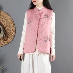 Chinese Stijl Vest Jas Katoen Linnen Vrouwen Traditionele Tang Pak Vest Losse Etnische Vintage Thicken Gilet Mouwloze Jas