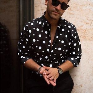 Men Trend Slim Fit Polka Dot Shirts Muscle Shirts Spring Party Long Sleeve Casual Tops Male's Clothing