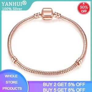 Yanhui Vrouwen Fijne Rose Goud Kleur Snake Chain Armband Fit Originele Kralen Charm Diy Armband Zilver 925 Sieraden Sieraden