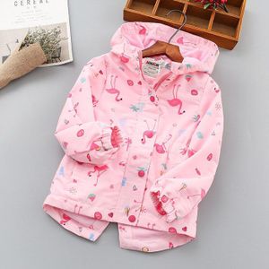 Windjack Meisjes Jas Voor Kind Hooded Flamingo patroon Polar Fleece Meisjes Bovenkleding Jas 2-8T Kids