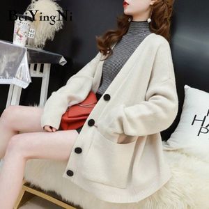 Beiyingni Herfst Winter Trui Vrouwen Losse Uitloper Vest Casual Vrouwen Jas Dikke Warme Chic Gebreide Lange Tops Jas Vrouwelijke