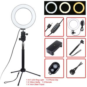 16 Cm Dimbare Led Ring Licht Video Lamp Foto Selfie Licht Voor Vlog Tik Tok Make Up Live Met Selfie stick Mini Statief