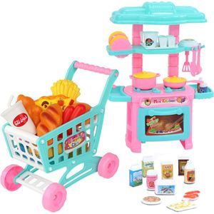 Kids Mini Simulatie Servies Winkelwagen Set Pretend Play Keukengerei Voedsel Speelgoed Baby Kids Pretend Play Educatief Speelgoed