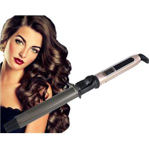 Professionele Roterende Krultang Nano Titanium Black + Gold Hair Curler Met Led Digitale Temperatuur Display
