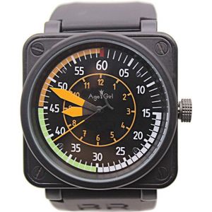 BR-01 Airspeed Bell Luchtvaart Vlucht Mens Limited Edition Horloges Zwart Rubber Rvs Oranje Geel Blauw