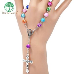 10Pcs Top Acryl Kralen Katholieke Rozenkrans Armband Vrouwen Religieuze Jesus Kruisbeeld Armband
