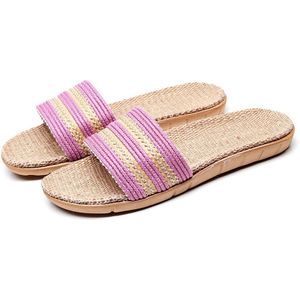 Vlas Slides Indoor Slippers Open Teen Linnen Schoenen Vrouw Zomer Casual Platte Vrouwen Slippers Zapatos De Mujer