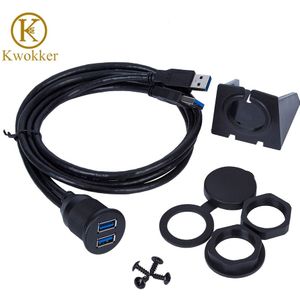 KWOKKER 1 m Dual USB Socket Verlengkabel Auto Van Dashboard Flush Mount 2 USB Plug Lead Panel Data Cord motorfiets Draad Lader