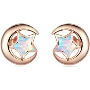 Wostu 925 Sterling Zilver Kleurrijke Star Opal Rose Gold Stud Oorbellen Voor Vrouwen Wedding Oorbellen 925 Sieraden CQE816-C