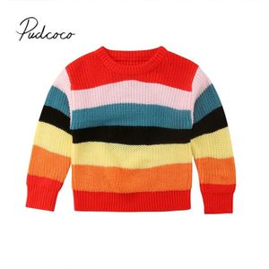 Gloednieuwe Herfst Winter Peuter Baby Meisje Trui Longsleeve Rainbow Kleurrijke Gestreepte Trui Gebreide Trui Top Outfit 1-6Y